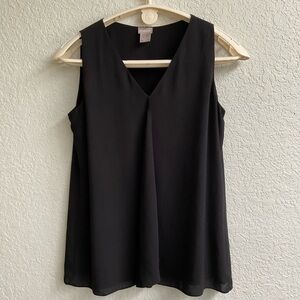 Chico’s V-neck Tank Pleated Front Black V-Neck Lined Flowy Size 6-8 (Chico’s 0)